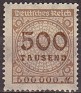 Germany 1923 Numbers 500 Tausend Brown Scott 280